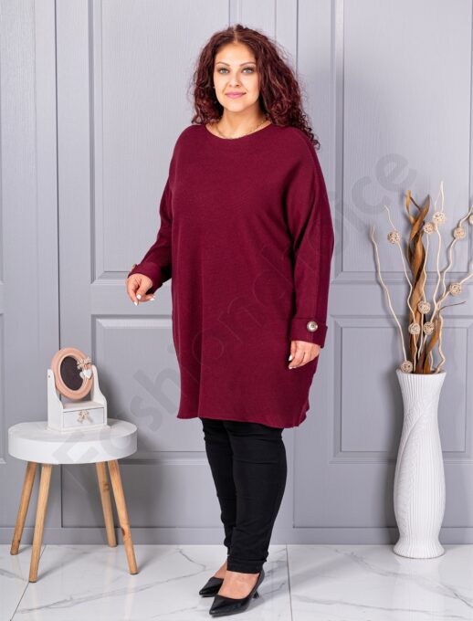 Plus size πλεκτή τουνίκ-μπορντό-κωδ 7577-4