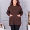 Plus size πλεκτή μπλούζα με χνουδωτή λεπτομέρεια-καφέ-κωδ 86831-1