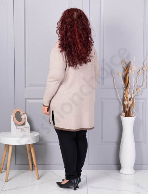 Plus size πλεκτή μπλούζα με χνουδωτή λεπτομέρεια-μόκα-κωδ 86831-2