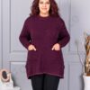 Plus size πλεκτή μπλούζα με χνουδωτή λεπτομέρεια-μαρσάλα-κωδ 86831-4