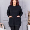 Plus size πλεκτή μπλούζα με χνουδωτή λεπτομέρεια-μαύρο-κωδ 86831