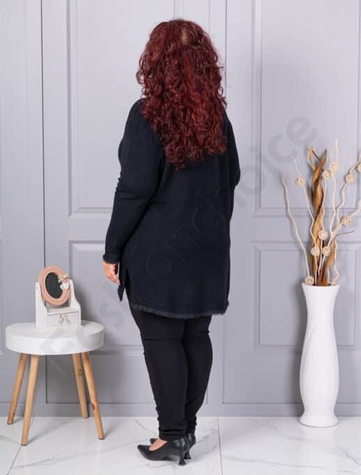 Plus size πλεκτή μπλούζα με χνουδωτή λεπτομέρεια-μαύρο-κωδ 86831
