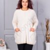 Plus size πλεκτή μπλούζα με λούρεξ ρίγα-εκρού-κωδ 2037-3