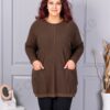 Plus size πλεκτή μπλούζα με λούρεξ ρίγα-καφέ-κωδ 2037-1