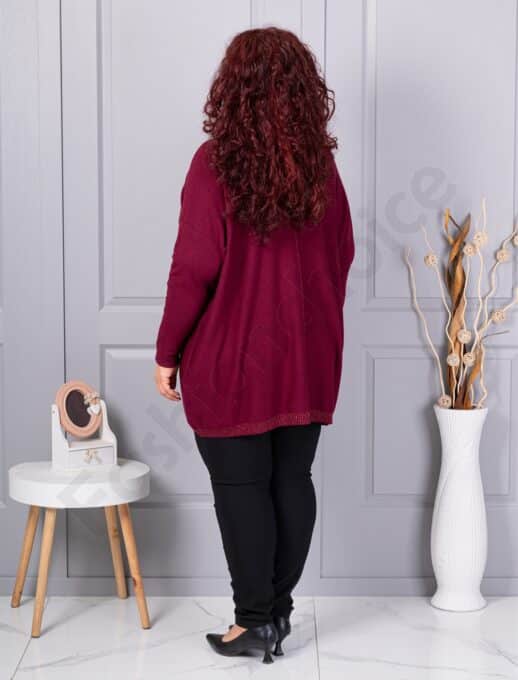Plus size πλεκτή μπλούζα με λούρεξ ρίγα-μπορντό-κωδ 2037-2