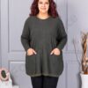 Plus size πλεκτή μπλούζα με λούρεξ ρίγα-χακί-κωδ 2037-4