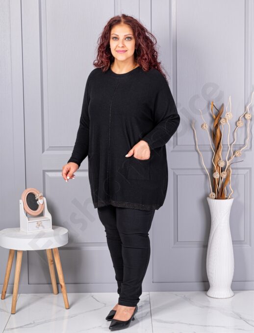 Plus size πλεκτή μπλούζα με λούρεξ ρίγα-μαύρο-κωδ 2037