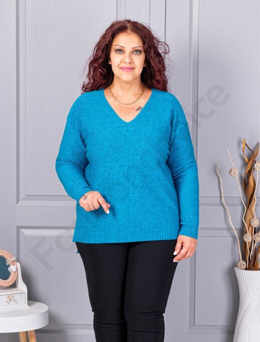 Plus size πλεκτή λούρεξ μπλούζα-μπλε-κωδ 221-4