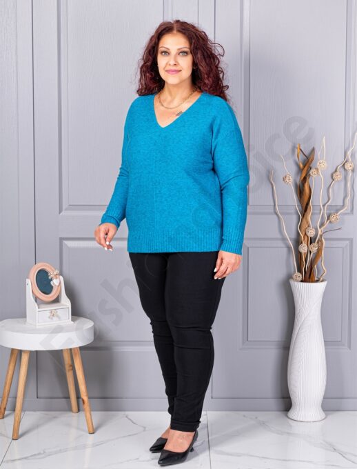 Plus size πλεκτή λούρεξ μπλούζα-μπλε-κωδ 221-4