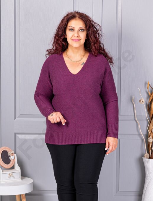 Plus size πλεκτή λούρεξ μπλούζα-μωβ-κωδ 221-1