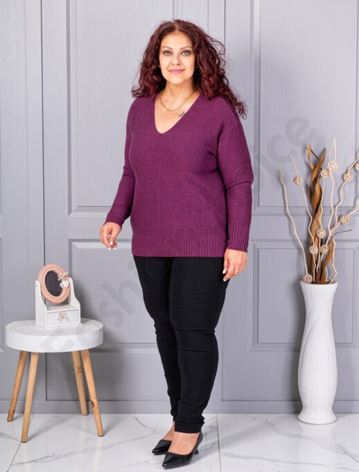 Plus size πλεκτή λούρεξ μπλούζα-μωβ-κωδ 221-1