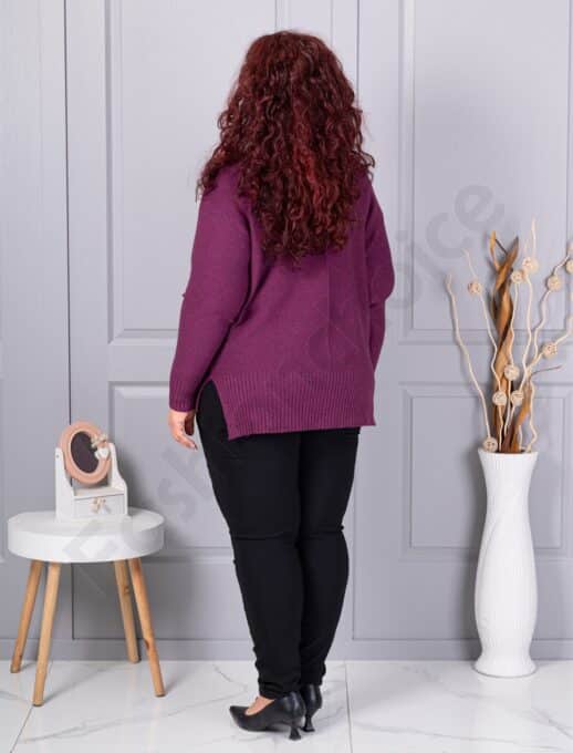 Plus size πλεκτή λούρεξ μπλούζα-μωβ-κωδ 221-1