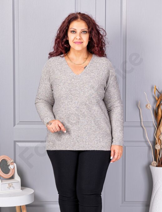 Plus size πλεκτή λούρεξ μπλούζα-γκρι-κωδ 221-5