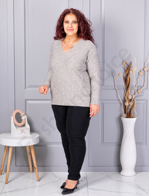 Plus size πλεκτή λούρεξ μπλούζα-γκρι-κωδ 221-5