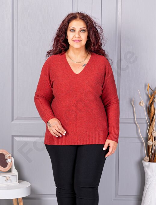 Plus size πλεκτή λούρεξ μπλούζα-κεραμιδί-κωδ 221-2