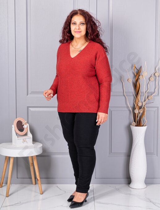 Plus size πλεκτή λούρεξ μπλούζα-κεραμιδί-κωδ 221-2