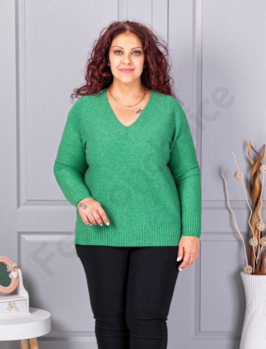 Plus size πλεκτή λούρεξ μπλούζα-πράσινο-κωδ 221-3
