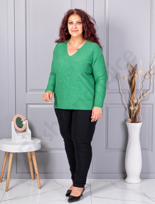 Plus size πλεκτή λούρεξ μπλούζα-πράσινο-κωδ 221-3