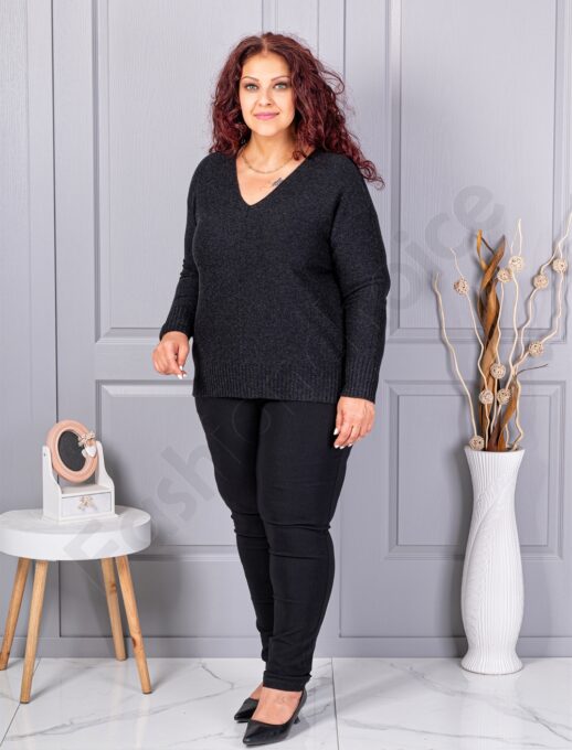 Plus size πλεκτή λούρεξ μπλούζα-μαύρο-κωδ 221