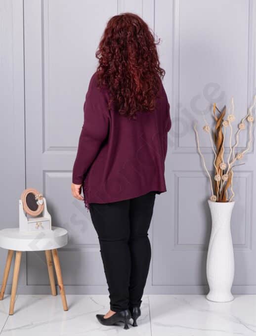 Plus size πλεκτή μπλούζα με δαντέλα και στρας-βουργουνδί-κωδ 6900-2