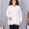 Plus size πλεκτή μπλούζα με δαντέλα και στρας-λευκό-κωδ 6900-1
