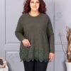 Plus size πλεκτή μπλούζα με δαντέλα και στρας-χακί-κωδ 6900-3