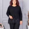 Plus size πλεκτή μπλούζα με δαντέλα και στρας-μαύρο-κωδ 6900