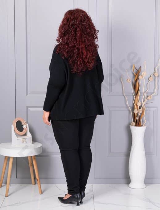 Plus size πλεκτή μπλούζα με δαντέλα και στρας-μαύρο-κωδ 6900