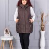 Plus size αμάνικο μπουφάν με κουκούλα-καφέ-κωδ 9873-3