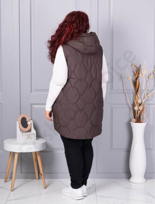 Plus size αμάνικο μπουφάν με κουκούλα-καφέ-κωδ 9873-3