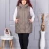 Plus size αμάνικο μπουφάν με κουκούλα-χακί-κωδ 9873-2