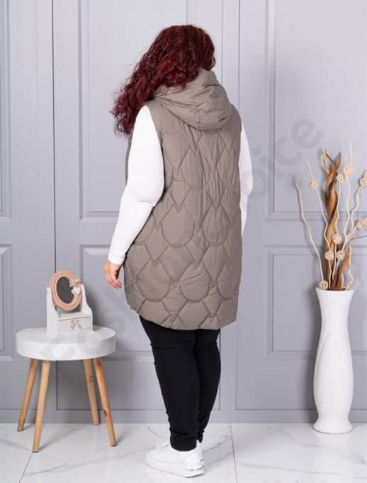Plus size αμάνικο μπουφάν με κουκούλα-χακί-κωδ 9873-2