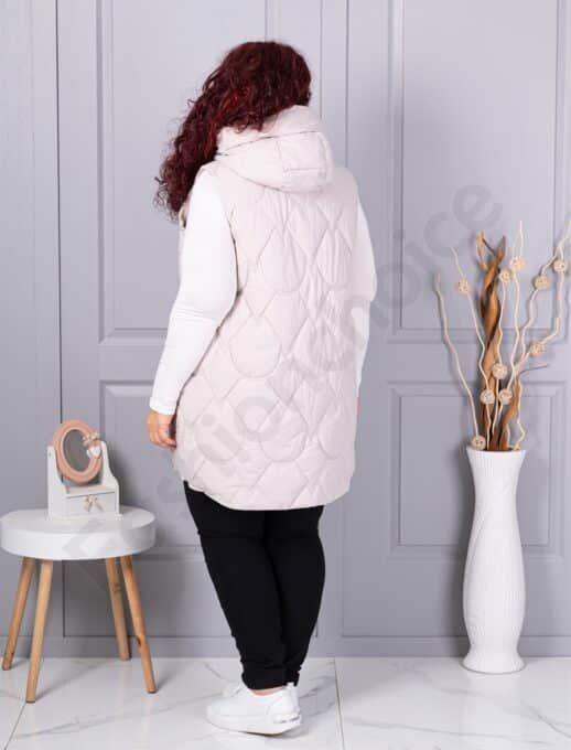 Plus size αμάνικο μπουφάν με κουκούλα-εκρού-κωδ 9873-1