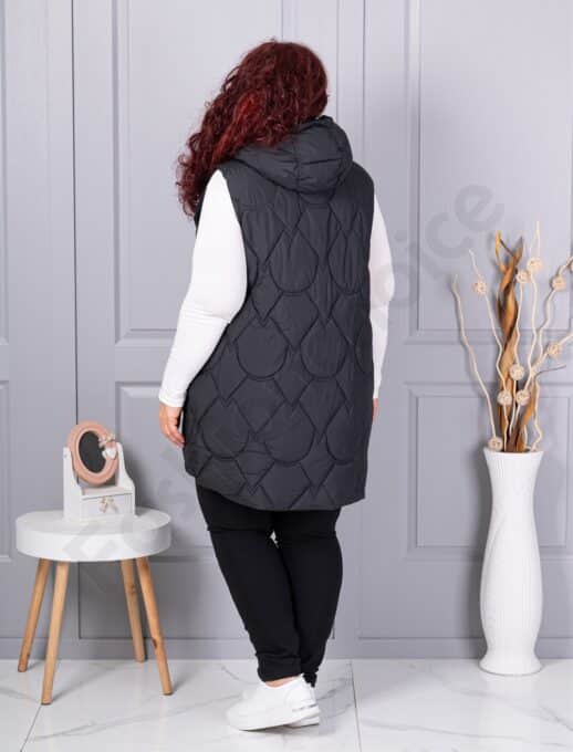 Plus size αμάνικο μπουφάν με κουκούλα-μαύρο-κωδ 9873