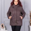 Plus size μπουφάν με κουκούλα-καφέ-κωδ 9880-2