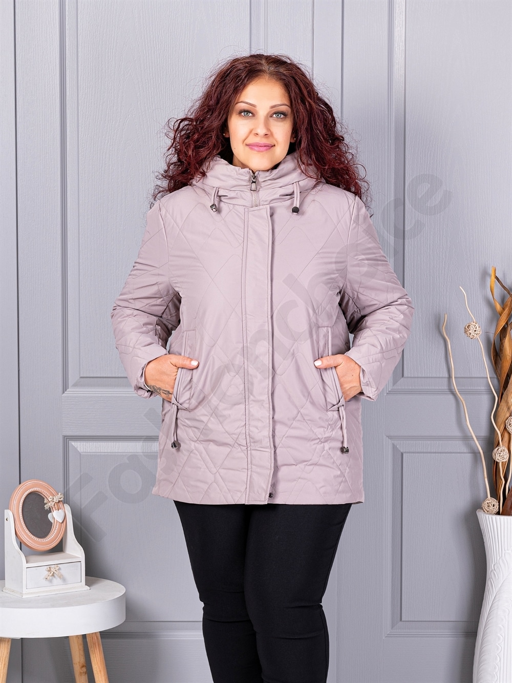 Plus size μπουφάν με κουκούλα-μόκα-κωδ 9880-3