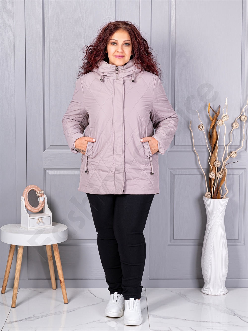 Plus size μπουφάν με κουκούλα-μόκα-κωδ 9880-3