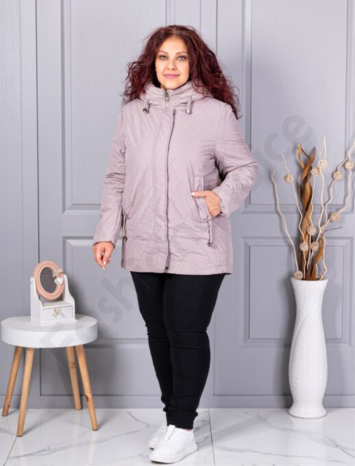 Plus size μπουφάν με κουκούλα-μόκα-κωδ 9880-3