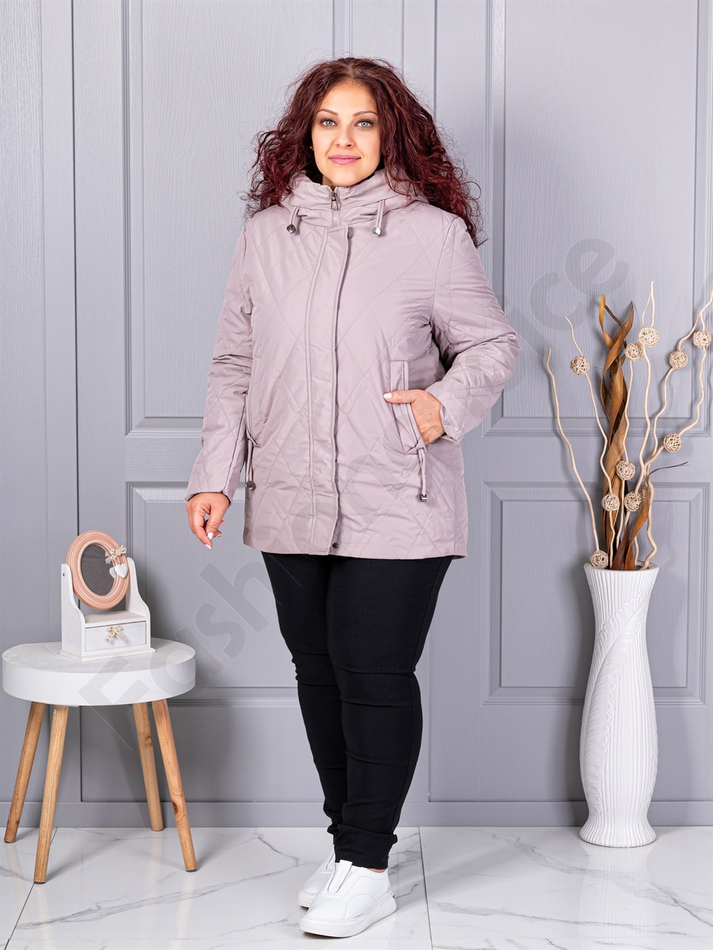 Plus size μπουφάν με κουκούλα-μόκα-κωδ 9880-3