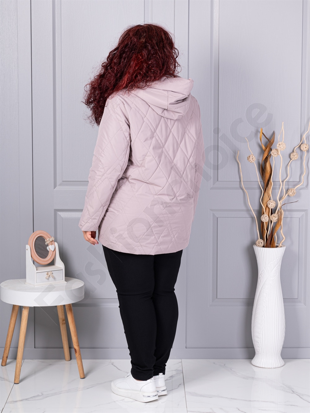 Plus size μπουφάν με κουκούλα-μόκα-κωδ 9880-3