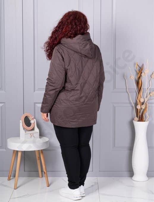 Plus size μπουφάν με κουκούλα-καφέ-κωδ 9880-2