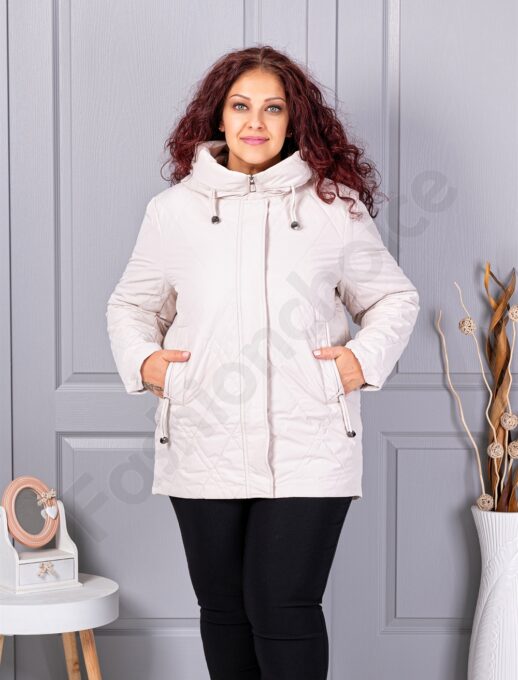 Plus size μπουφάν με κουκούλα-εκρού-κωδ 9880-1
