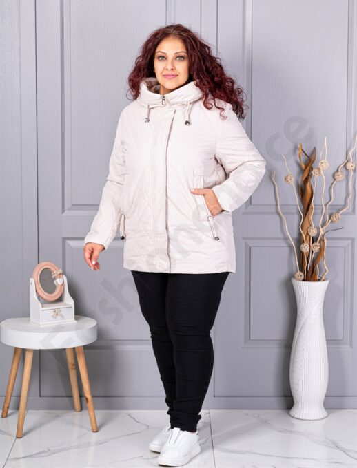 Plus size μπουφάν με κουκούλα-εκρού-κωδ 9880-1