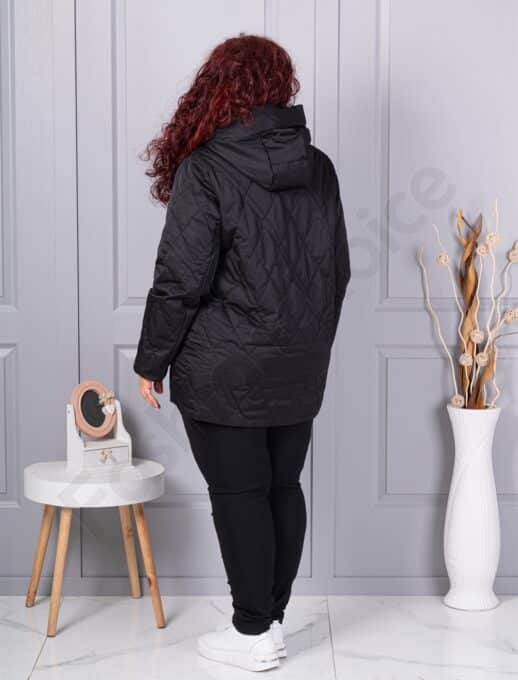 Plus size μπουφάν με κουκούλα-μαύρο-κωδ 9880