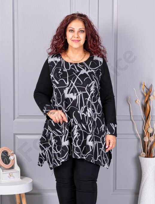 Plus size ασύμμετρη τουνίκ-ασπρόμαυρο-κωδ 261432