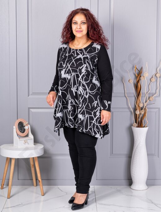 Plus size ασύμμετρη τουνίκ-ασπρόμαυρο-κωδ 261432