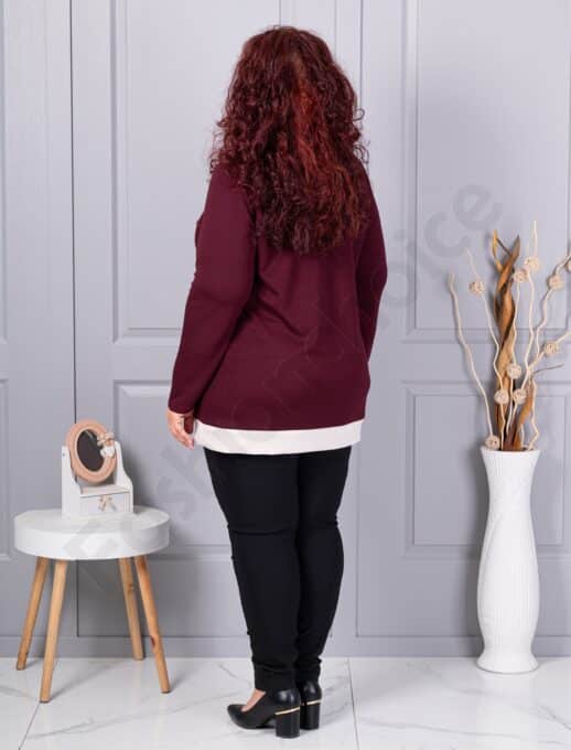 Plus size μπλούζα με γιακά και κουμπιά-μπορντό-κωδ 1475