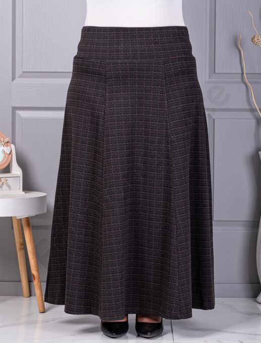 Plus size κλος φούστα με καρό μοτίβο-καφέ-κωδ 26369
