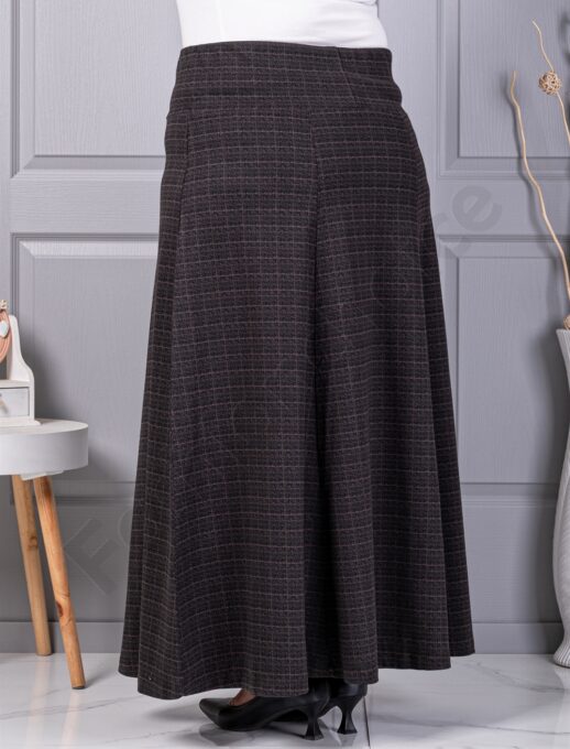 Plus size κλος φούστα με καρό μοτίβο-καφέ-κωδ 26369