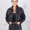 Γυναικείο μπουφάν biker με όψη δέρματος-μαύρο-κωδ DD90